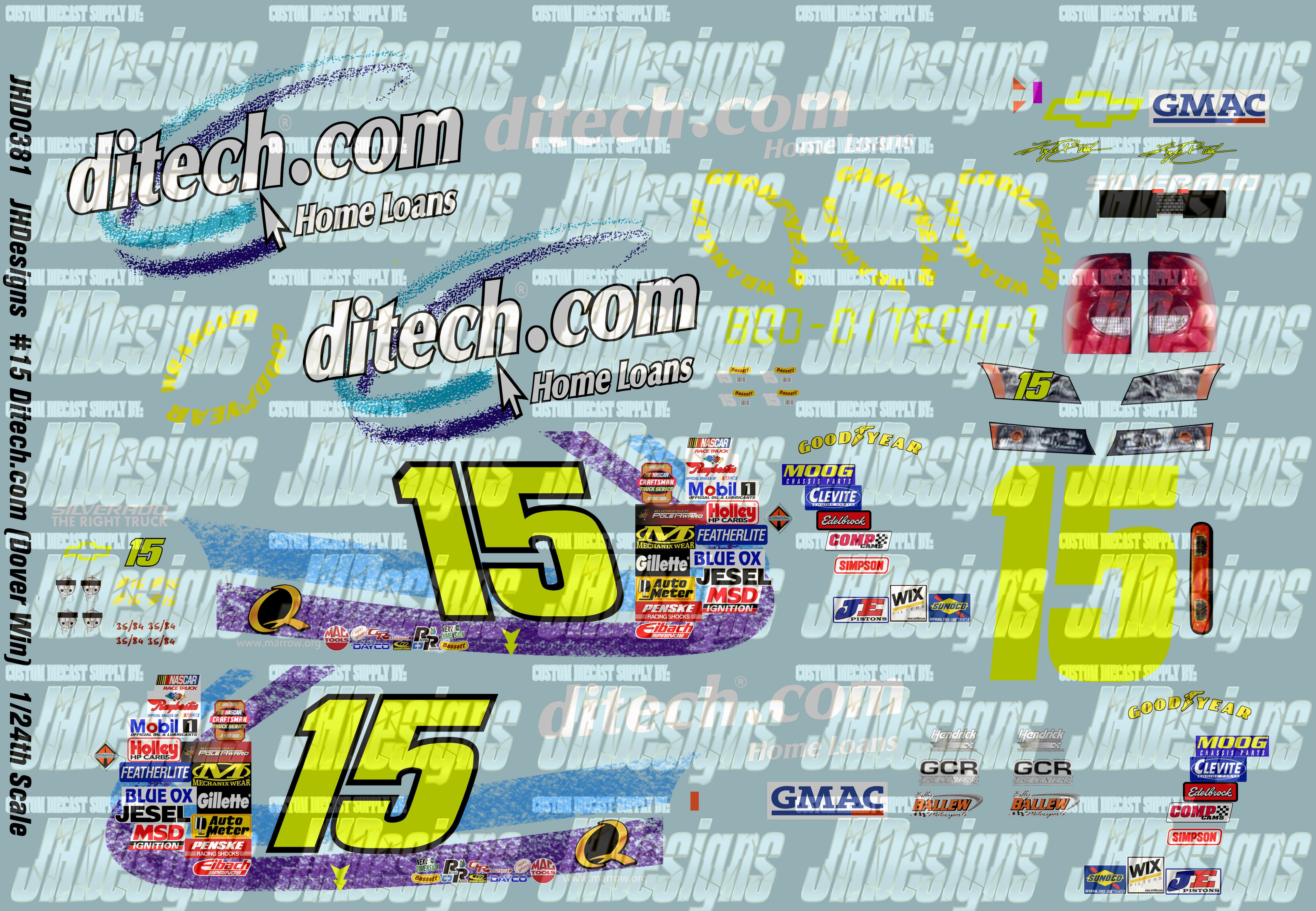 Cts Sticker Graphics JH Designs Kyle Busch 2005 CTS #15 Ditech.com (Dover Race Win) 1:24 Ra ...