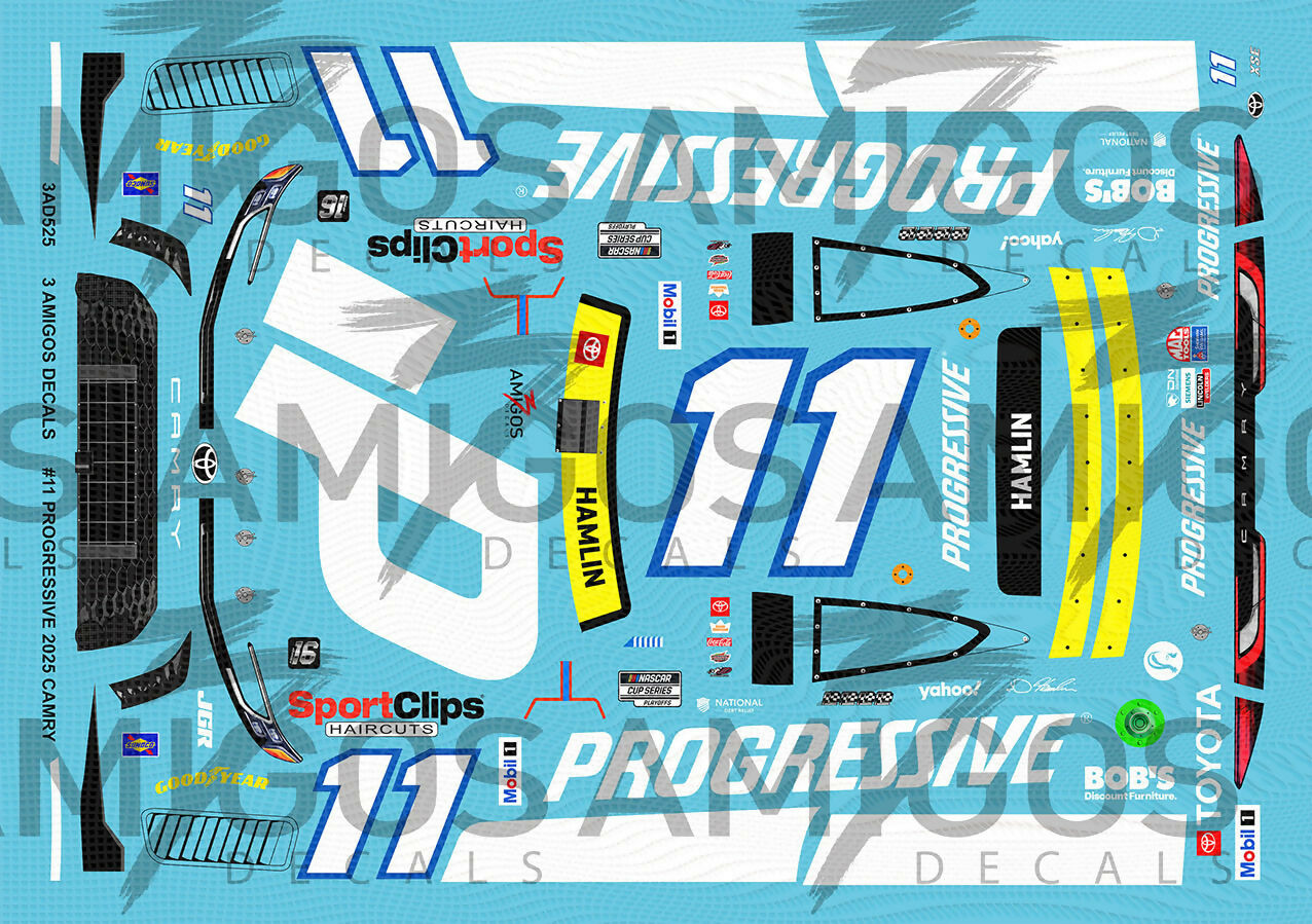 3 Amigos Decals #11 PROGRESSIVE 2025 CAMRY (WWT WINNER) Decal Set 1:24 ...