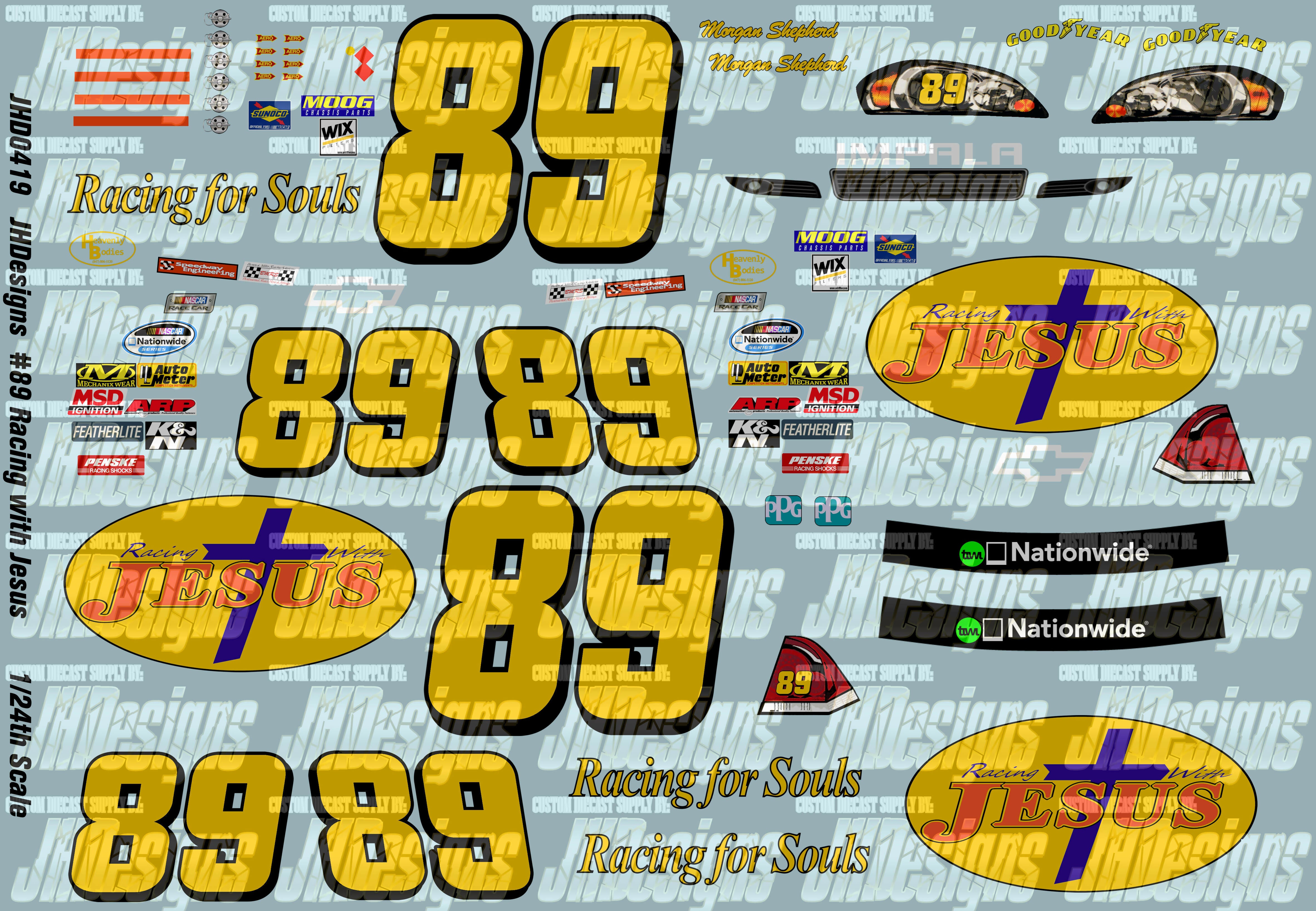 Jesus Racing Development Car Sticker JH Designs Morgan Shepherd 2010 NWS #89 Racing with Jesus 1:24 Racecar ...