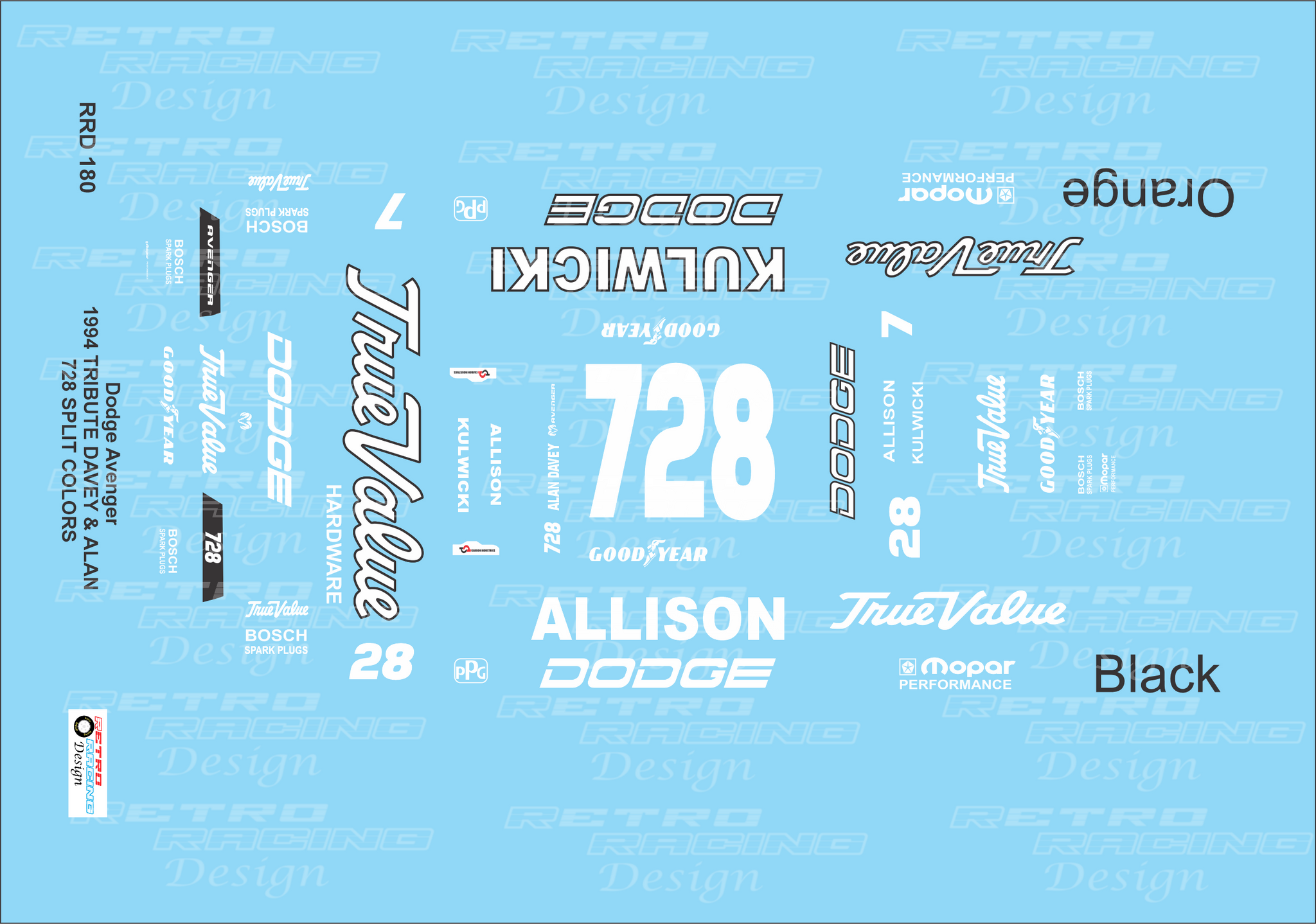 Retro Racing Design Davey Allison-Alan Kulwicki IROC 1994 #728 ORANGE ...