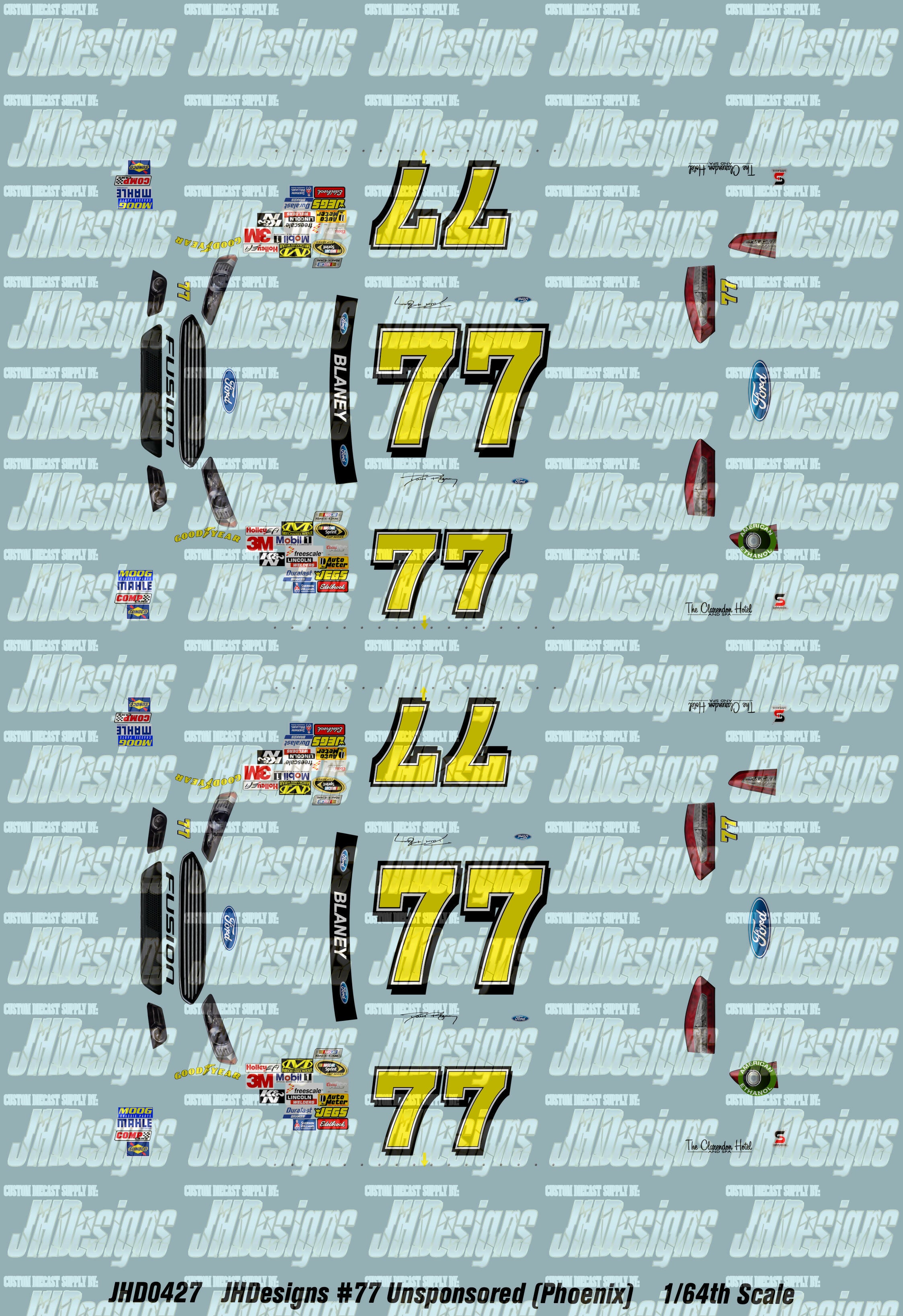 Design One Racing Decals JH Designs Dave Blaney 2014 CUP #77 Unsponsored (Phoenix1) 1:64 Raceca ...