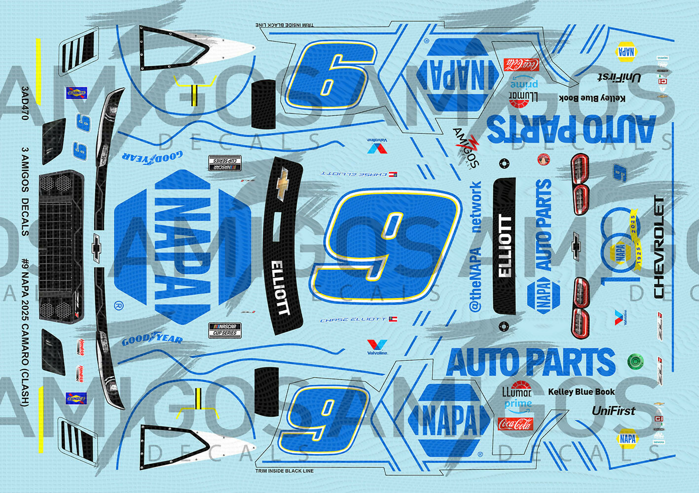 3 Amigos Decals #9 NAPA CAMARO (2025 CLASH WINNER) Decal Set 1:24 ...