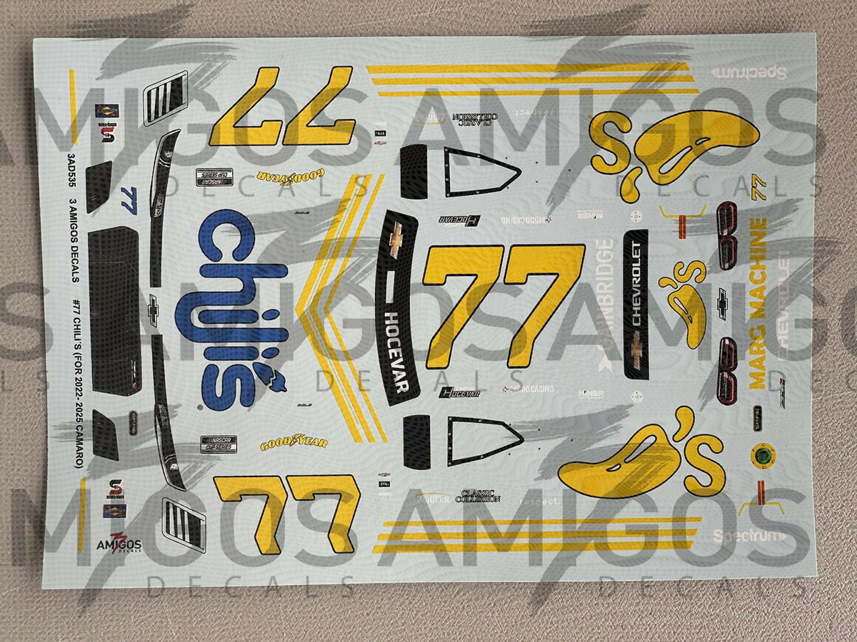 3 Amigos Decals #77 CHILI´S THROWBACK (FOR 2022-2025 CAMARO!) Decal Se ...