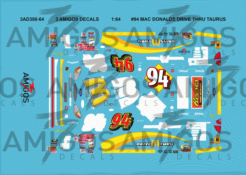 1:64 3 Amigos Decals #94 MCDONALDS DRIVE THRU TAURUS Decal Set