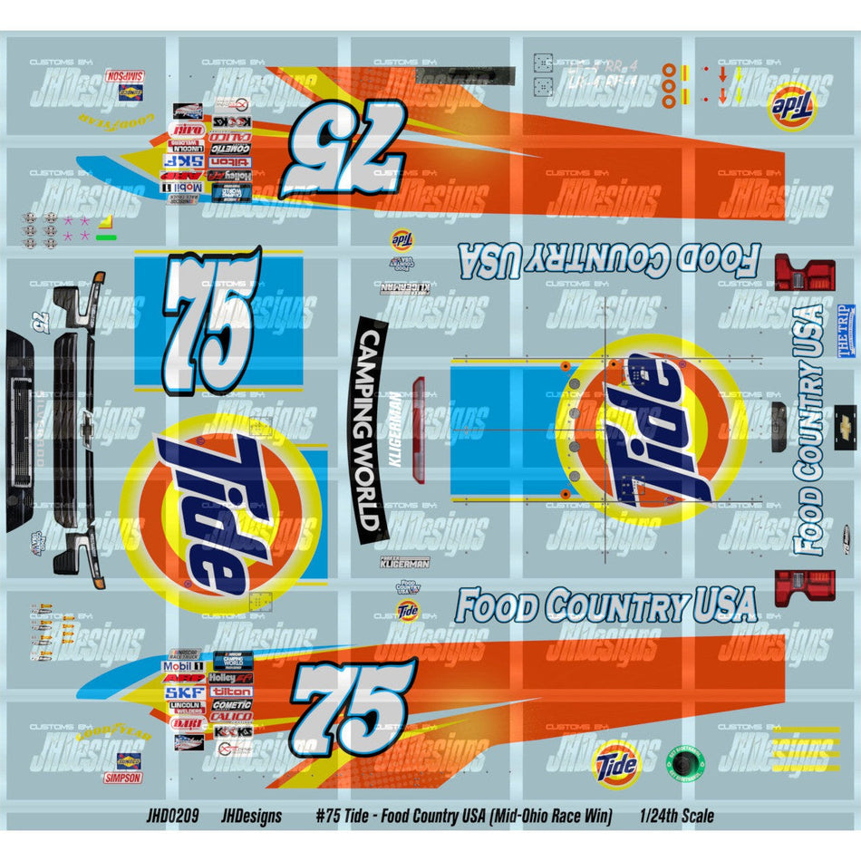 JH Designs Parker Kligerman 2022 CWTS #75 Tide - Food Country USA (Mid-Ohio Race Win) 1:24 Racecar Decal Set