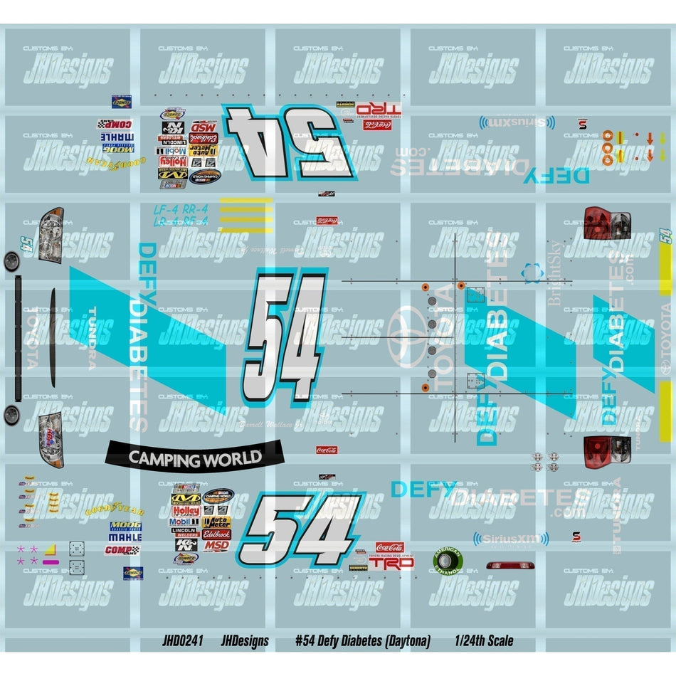 JH Designs Bubba Wallace 2013 CWTS #54 Defy Diabetes (Daytona) 1:24 Racecar Decal Set