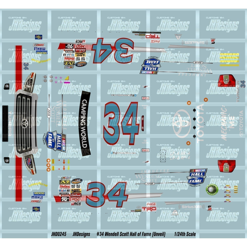 JH Designs Bubba Wallace 2014 CWTS #54 Wendell Scott Hall of Fame (Unveil Show Truck) 1:24 Racecar Decal Set