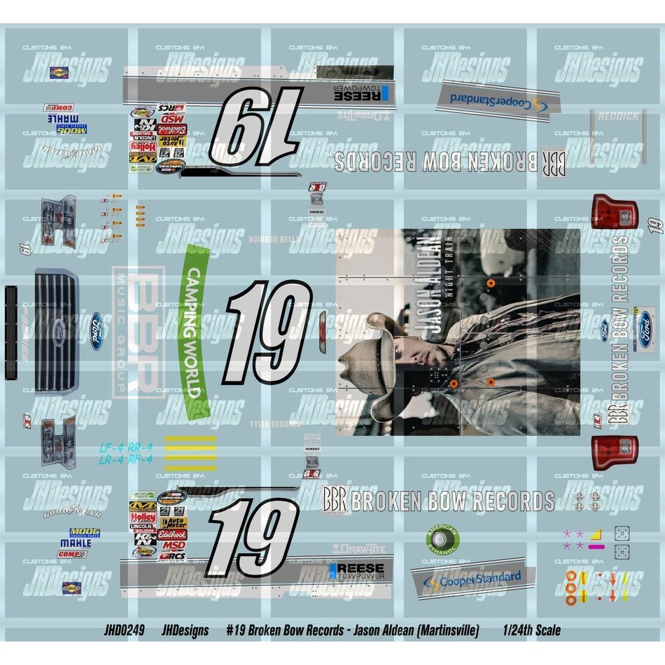 JH Designs Tyler Reddick 2014 CWTS #19 Broken Bow Records - Jason Aldean Nascar Go Green (Martinsville1) 1:24 Racecar Decal Set