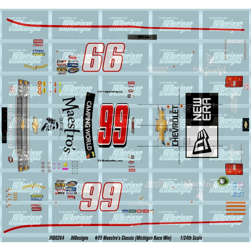 JH Designs Bubba Wallace 2017 CWTS #99 Maestro's Classics (Michigan Race Win) 1:24 Racecar Decal Set