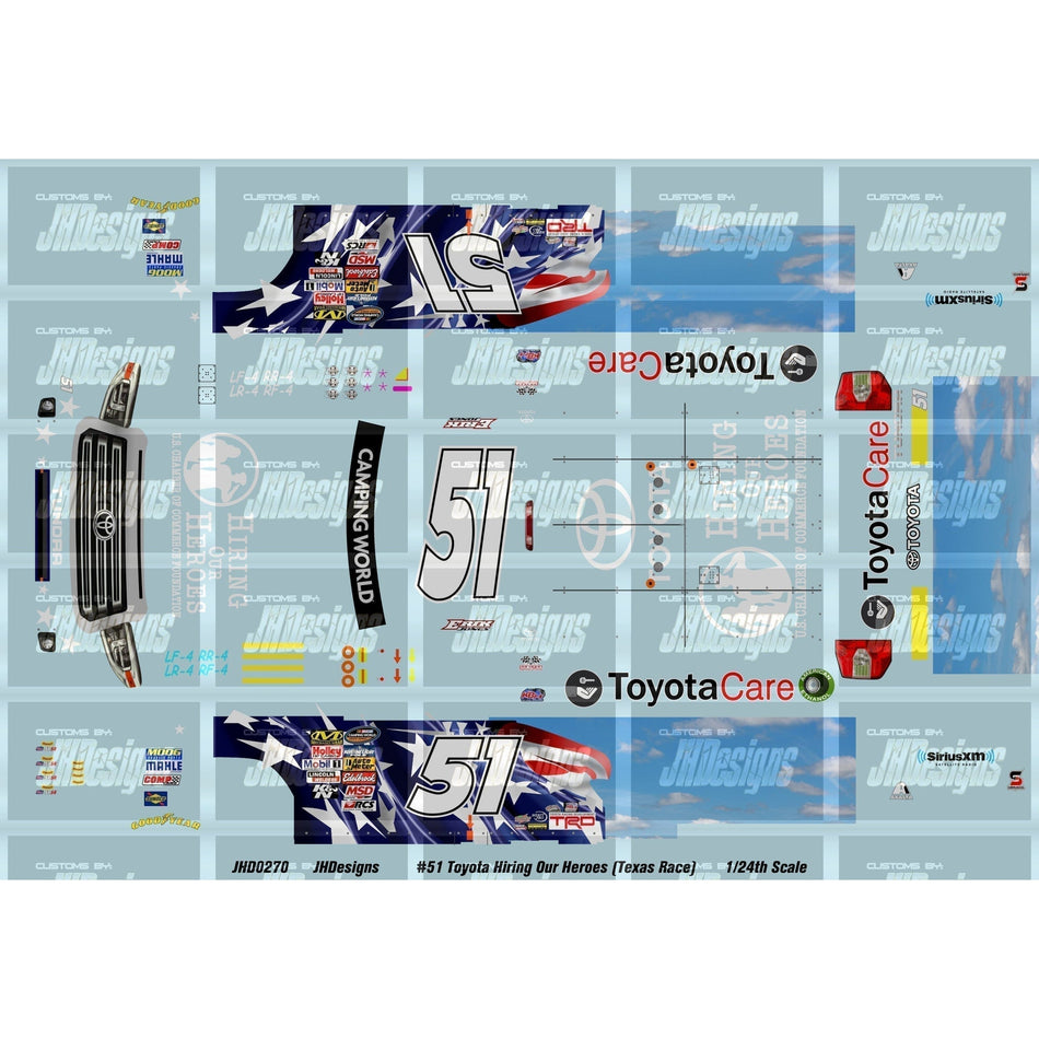 JH Designs Erik Jones 2014 CWTS #51 Toyota Hiring Our Hereos (Texas) 1:24 Racecar Decal Set