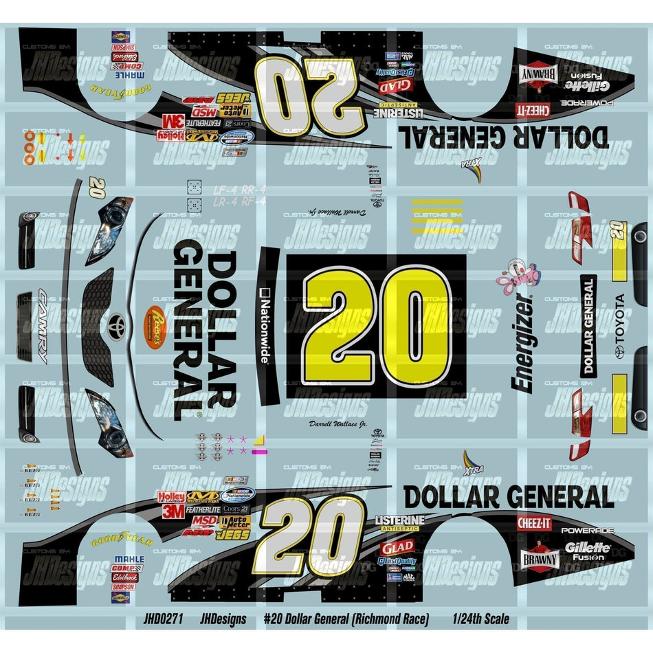 JH Designs Bubba Wallace 2012 NWS #20 Dollar General - Reeses (Richmond) 1:24 Racecar Decal Set