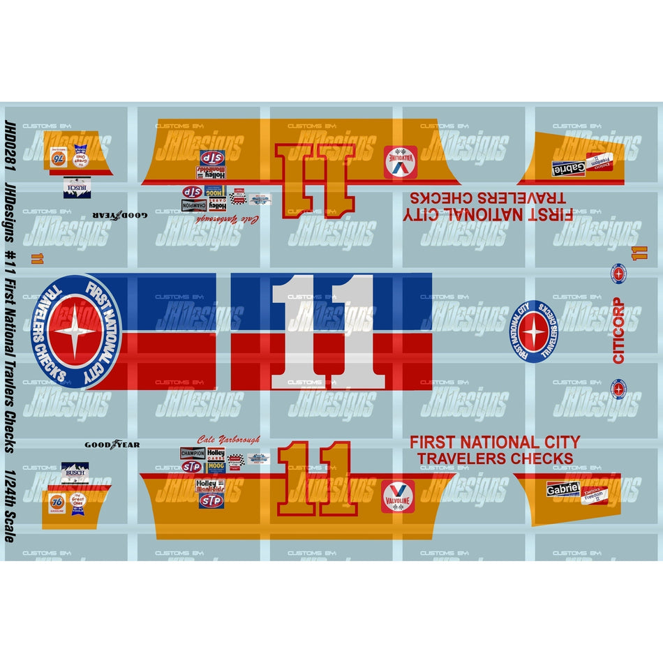 JH Designs Cale Yarborough 1979 CUP #11 First National City Travelers Checks 1:24 Racecar Decal Set