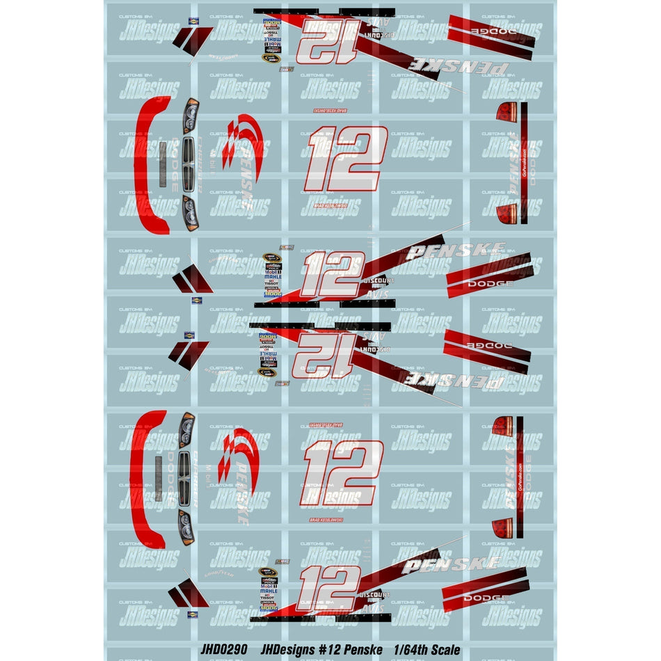 JH Designs Brad Keselowski 2010 CUP #12 Penske  1:64 Racecar Decal Set