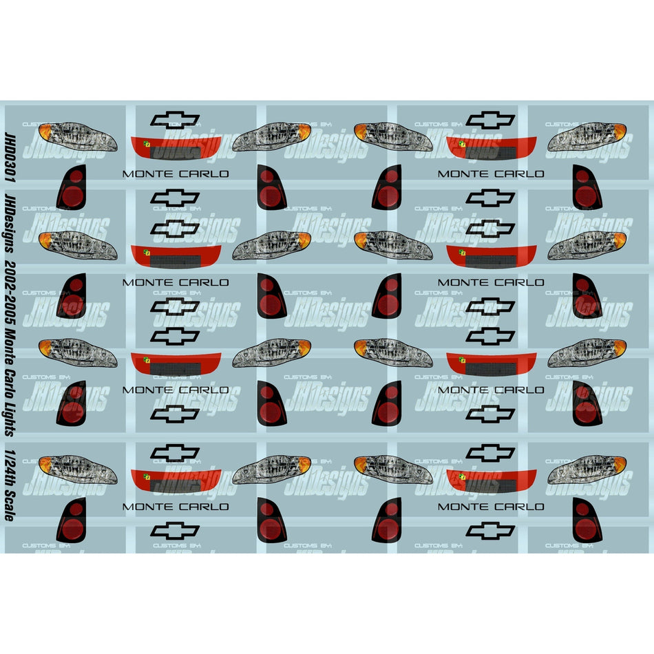 JH Designs 2002-2004 Chevrolet Monte Carlo - Headlights and Tail Lights 1:24 Racecar Decal Set