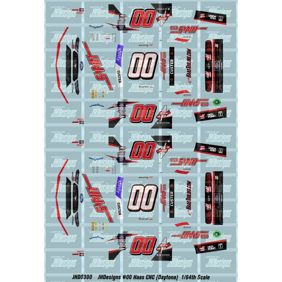 JH Designs Cole Custer 2023 NXS #00 Haas Cnc (Daytona) 1:64 Racecar Decal Set
