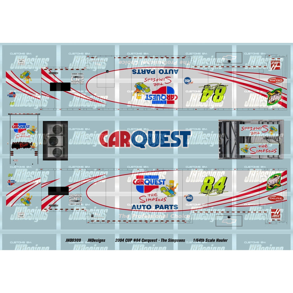 JH Designs Kyle Busch 2004 CUP #84 Carquest - The Simpsons 1:64 Hauler Decal Set