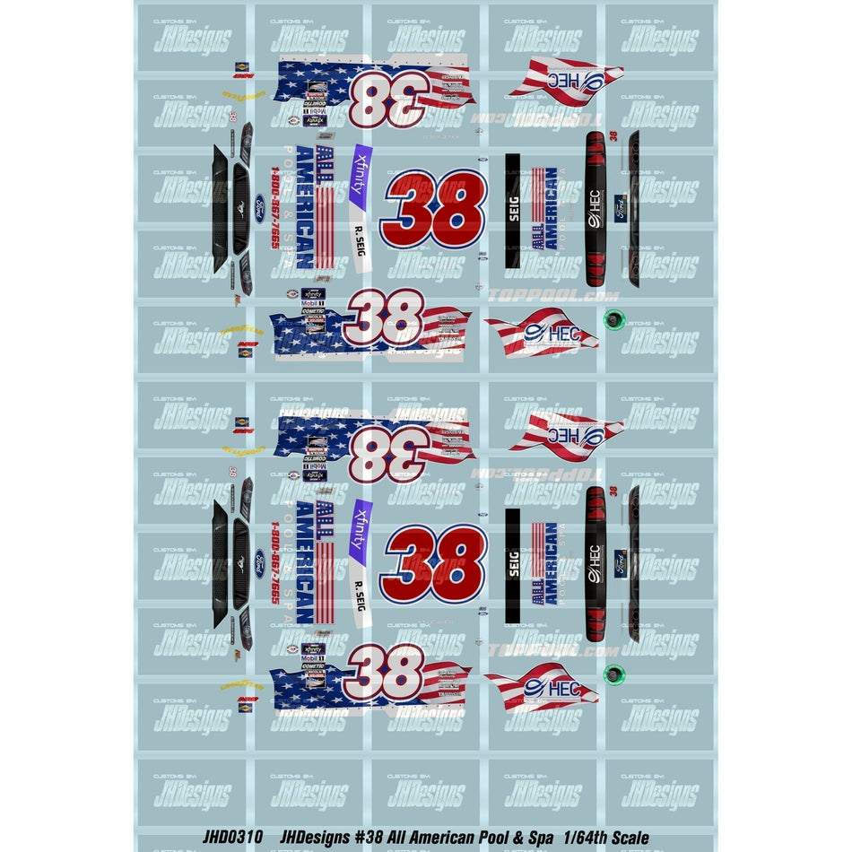 JH Designs Kyle Seig 2023 NSX #39 All American Pool & Spa (Phoenix) 1:64 Racecar Decal Set