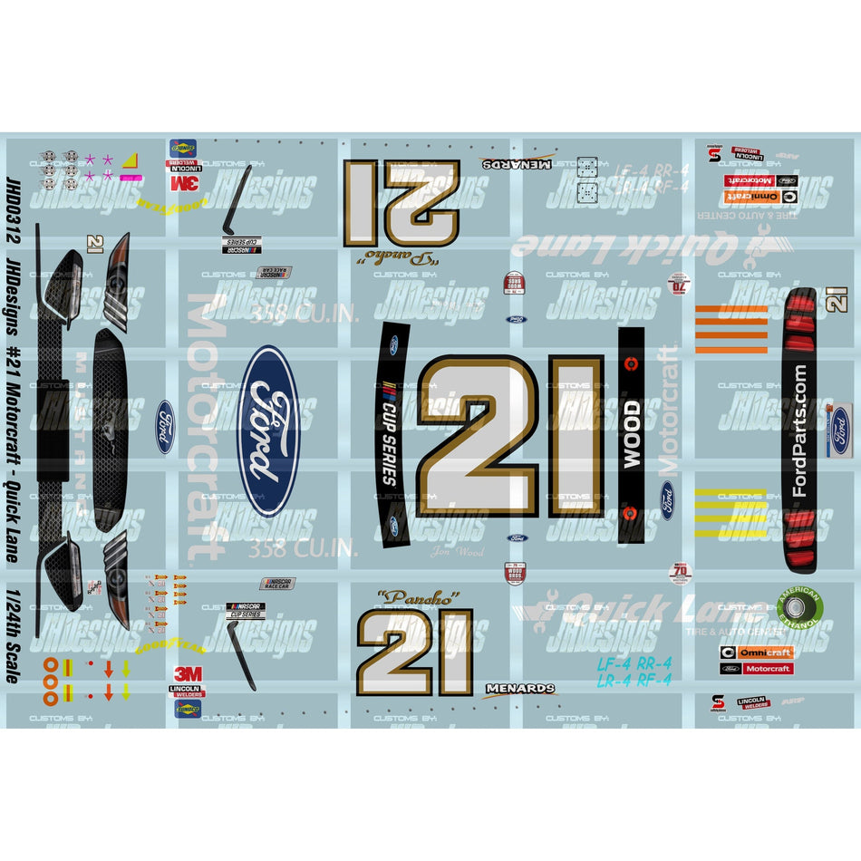 JH Designs Jon Wood 2020 IRACING #21 Motorcraft - Quicklane 1:24 Racecar Decal Set