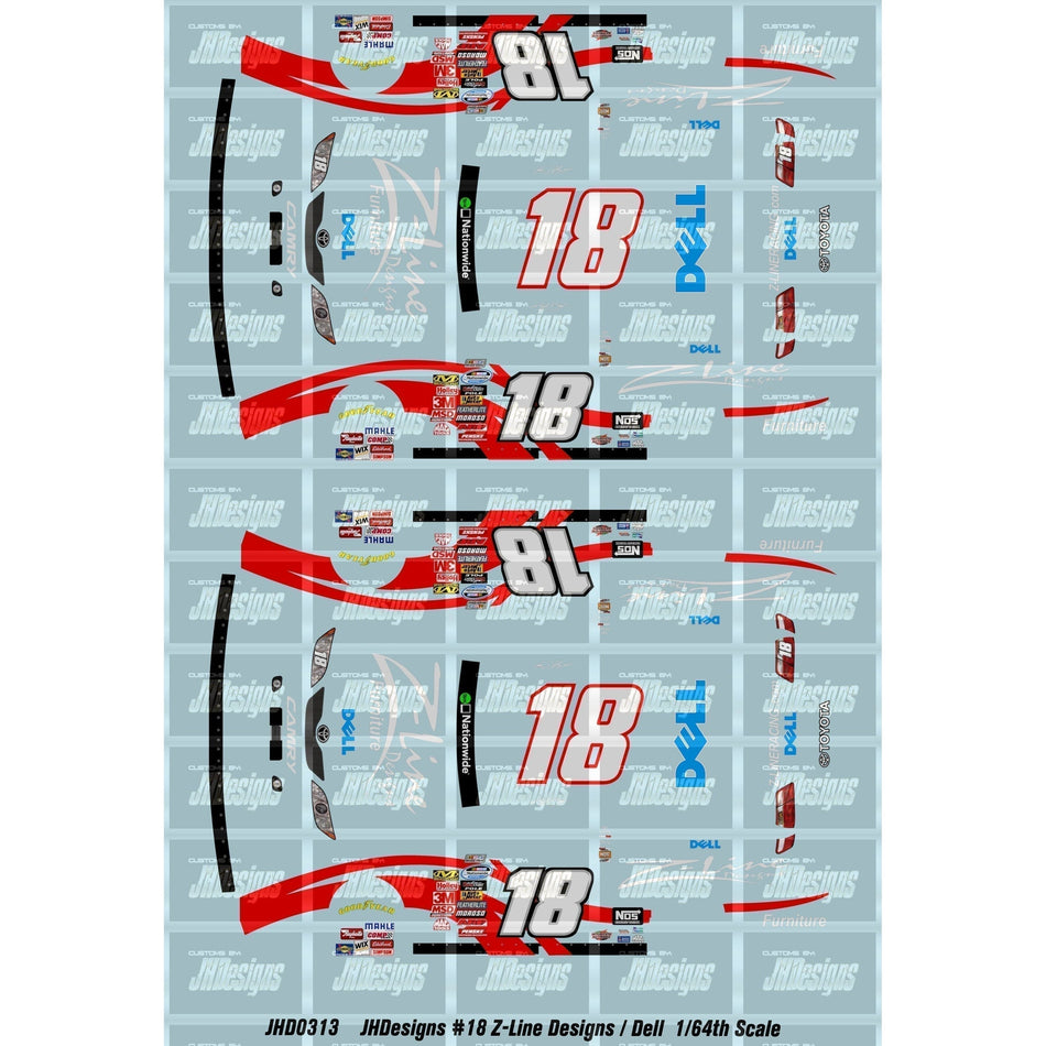 JH Designs Kyle Busch 2009 NWS #18 Z-line Designs - Dell (Talladega) 1:64 Racecar Decal Set