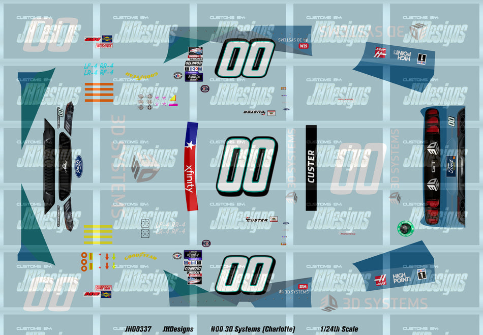 JH Designs Cole Custer 2023 NXS #00 3D Systems (Charlotte) 1:24 Racecar Decal Set