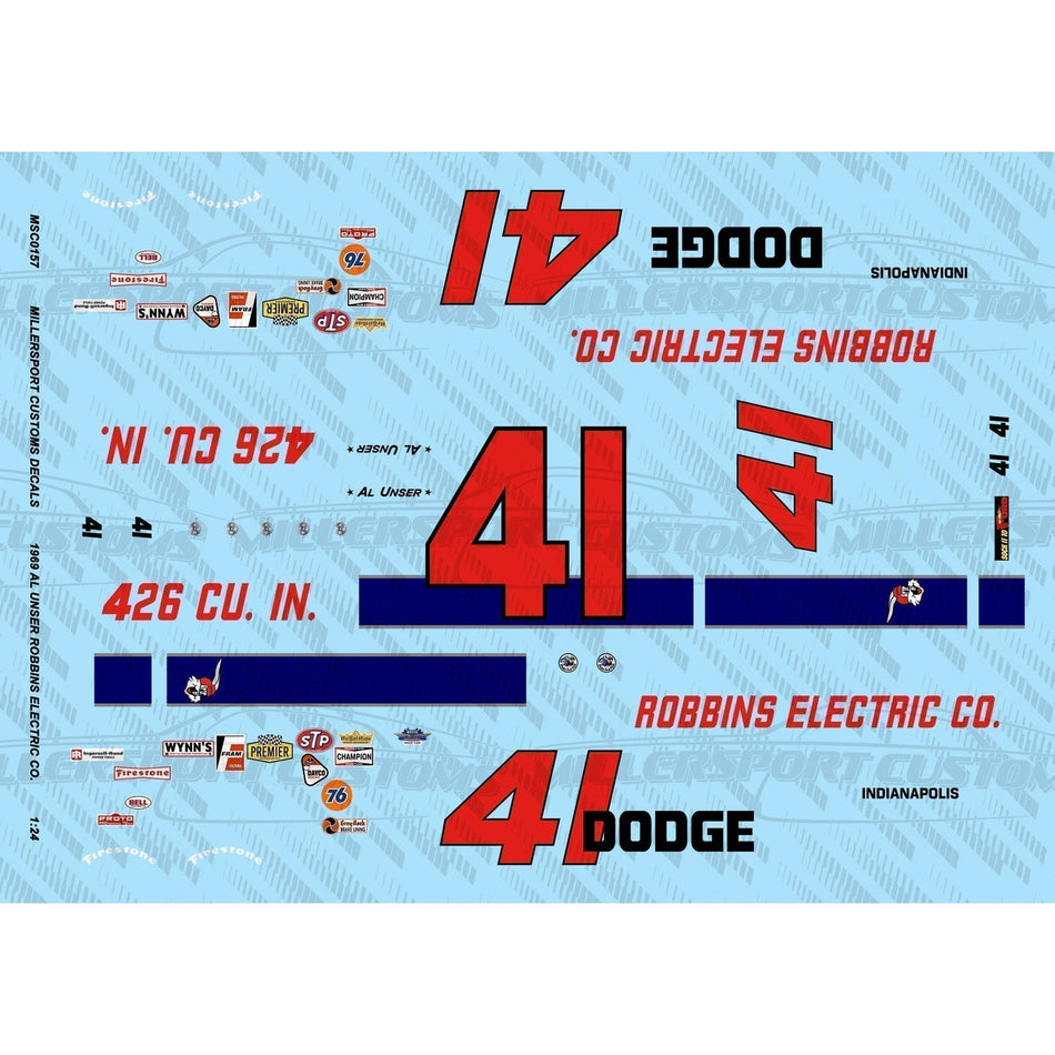 Millersport Customs 1969 Al Unser Robbins Electric Co. 1/24 Decal Set