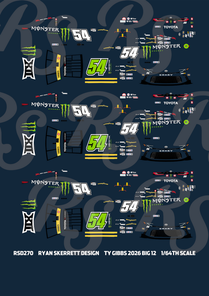 1:64 Ryan Skerrett Design #54 Ty Gibbs 2026 Monster Energy Big 12 ...
