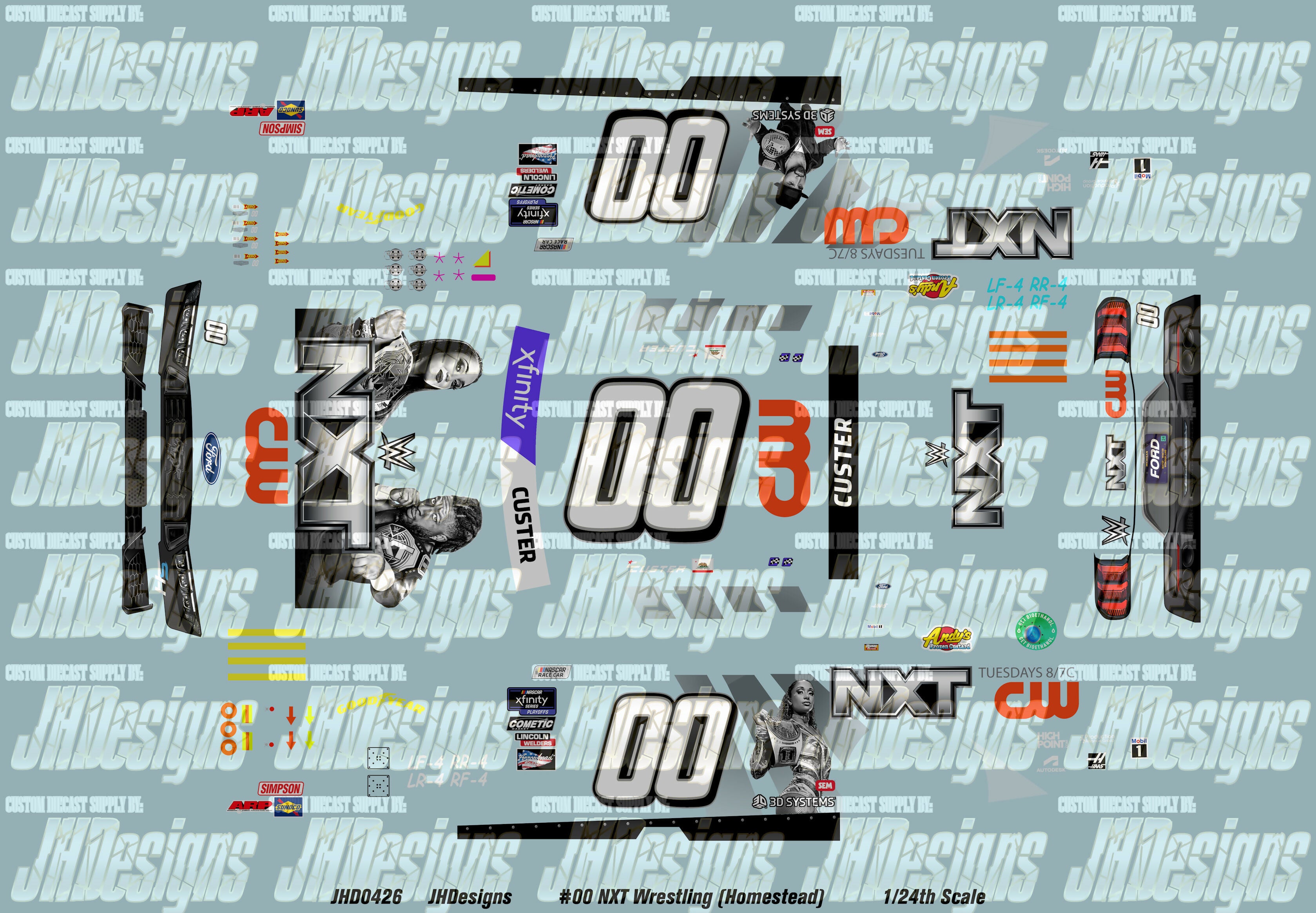 JH Designs Cole Custer 2024 NWS #00 NXT Wrestling on CW 1:24 Racecar D ...