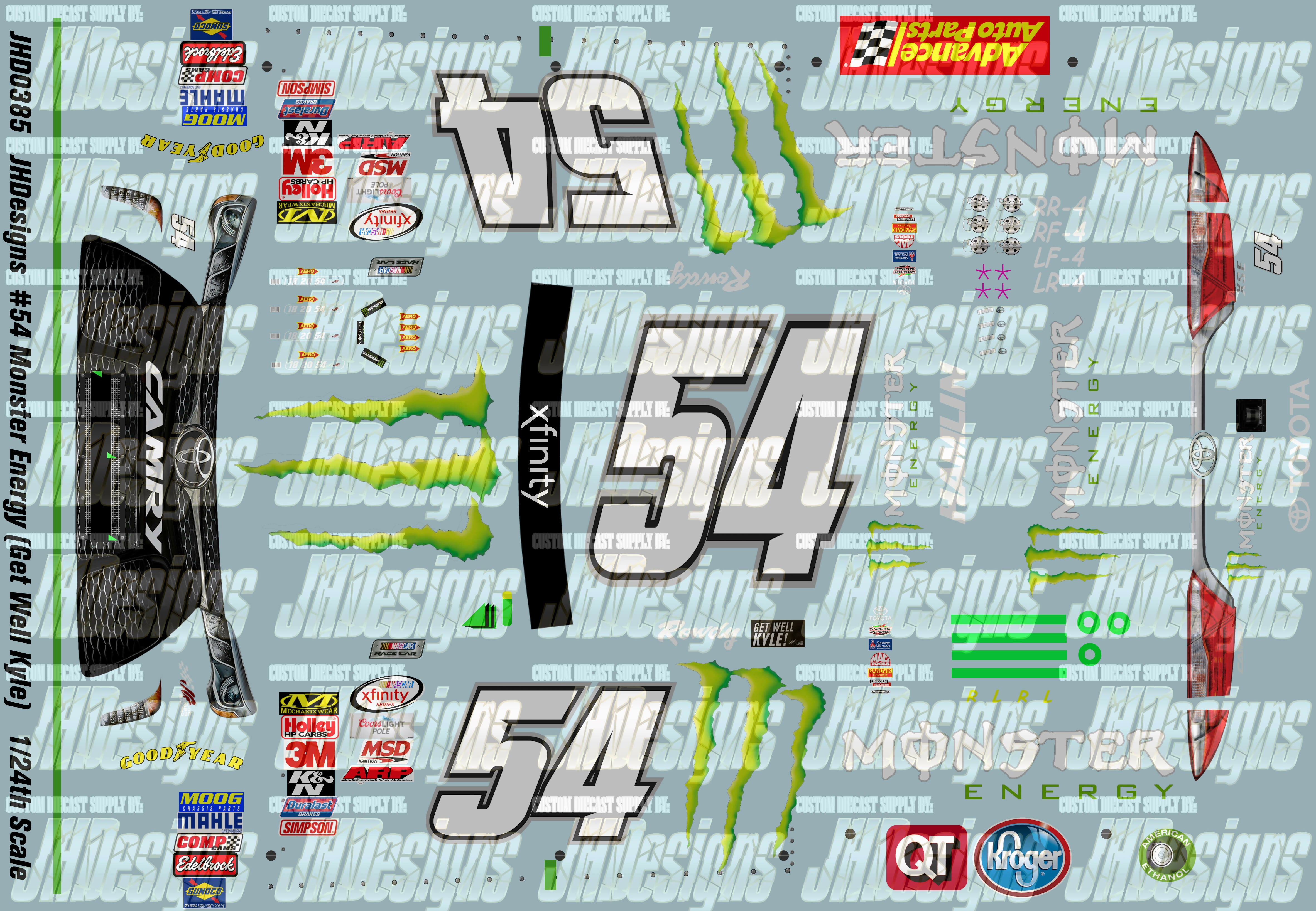 Monster Racing Decals JH Designs Denny Hamlin 2015 NXS #54 Monster Energy - Get Well Kyle (T ...