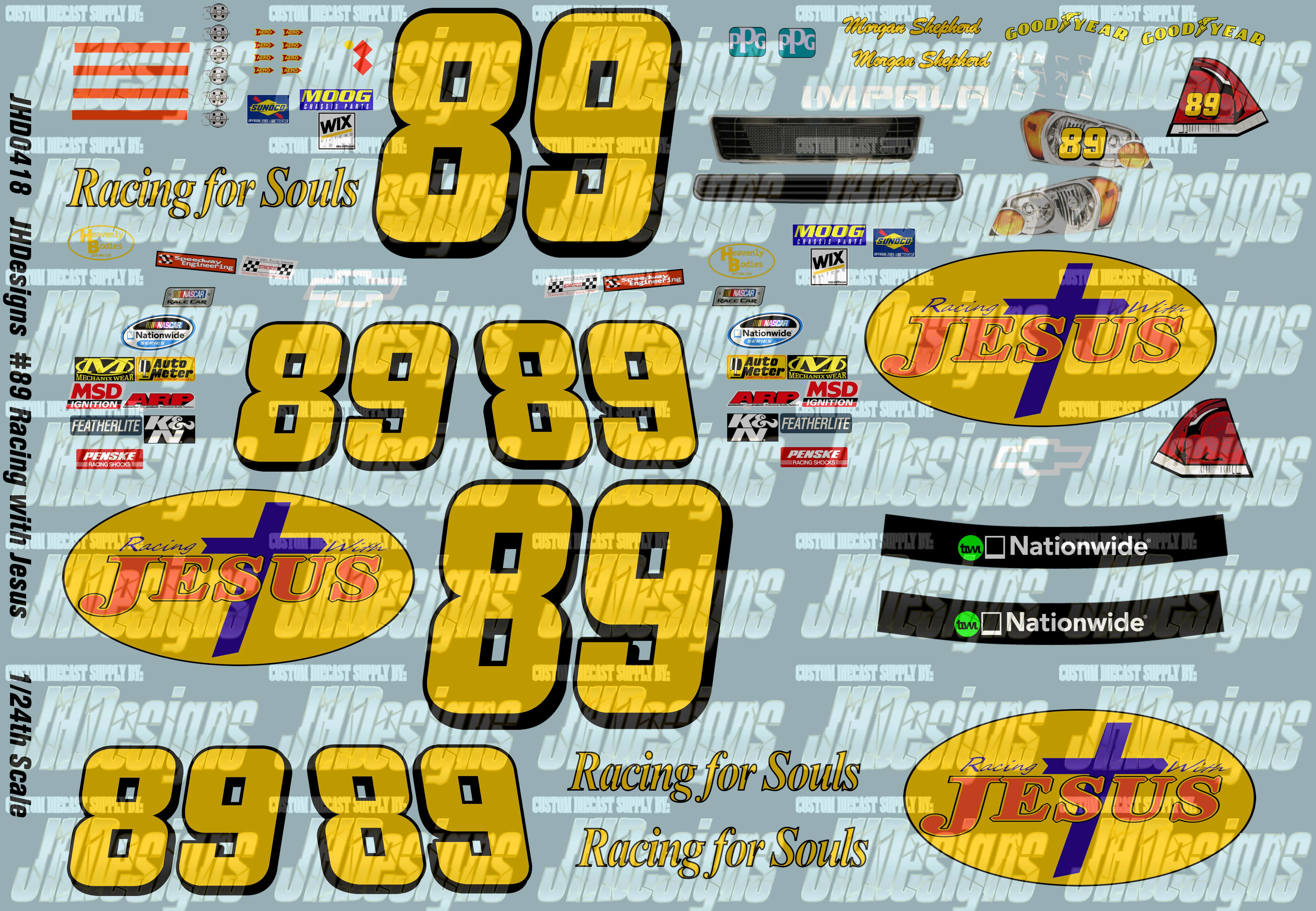 Motor Racing Model Decals JH Designs Morgan Shepherd 2011 NWS #89 Racing with Jesus 1:24 Racecar ...