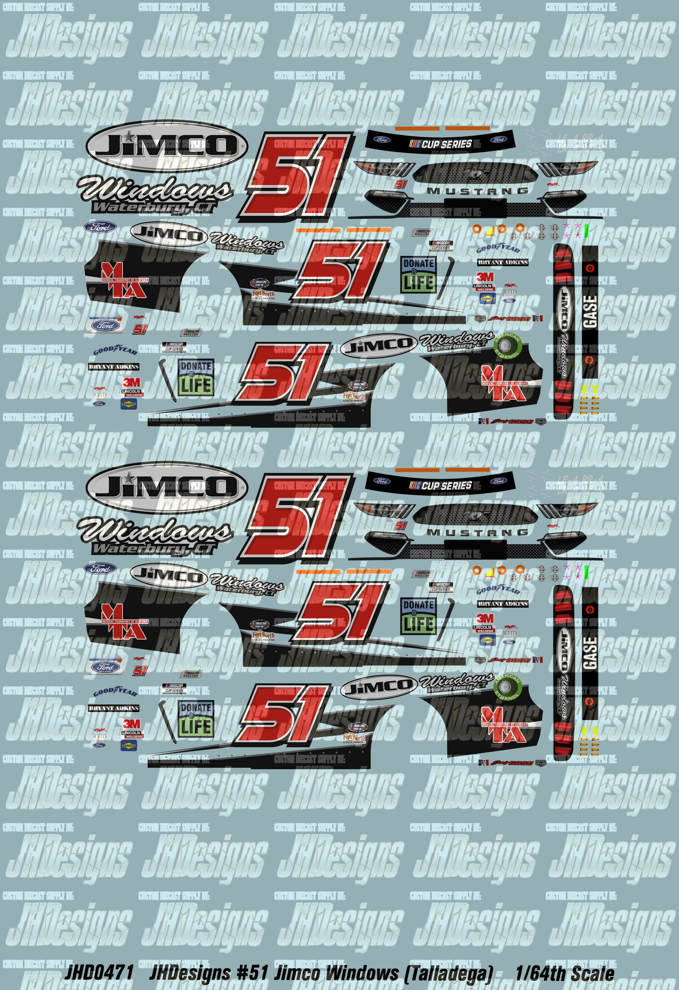 Design One Racing Decals JH Designs Joey Gase 2020 CUP #51 Jimco Windows (Talladega) 1:64 Racec ...