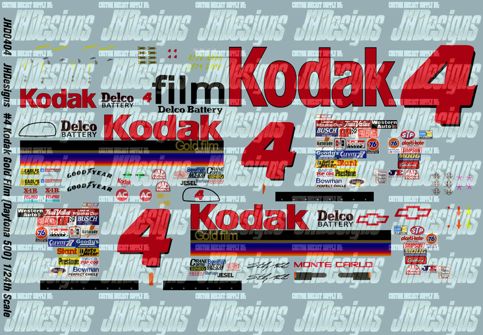 JH Designs Sterling Marlin 1995 CUP #4 Kodak Gold Film (Daytona 500 Winner) 1:24 Racecar Decal Set