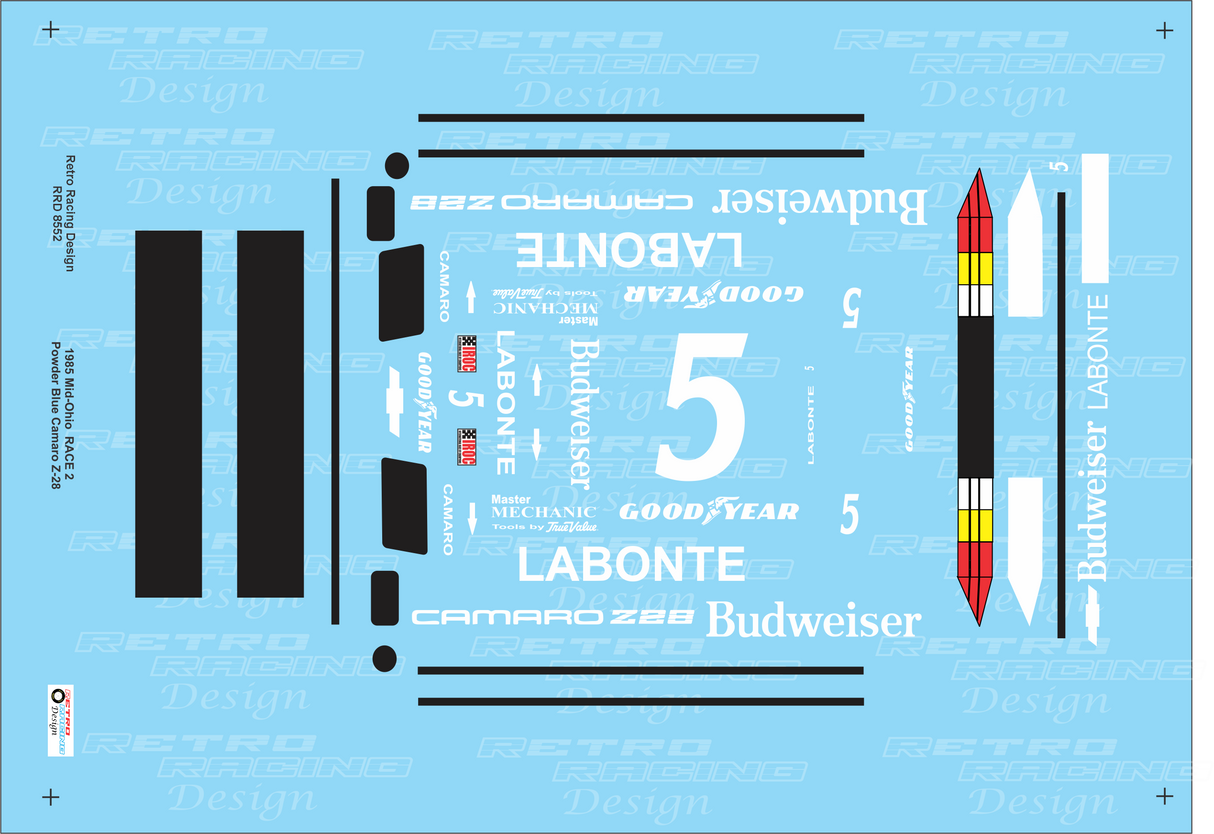 Retro Racing Design '85 Terry Labonte Powder Blue IROC Camaro 1/24 Scale Decal for Action Diecast or Plastic
