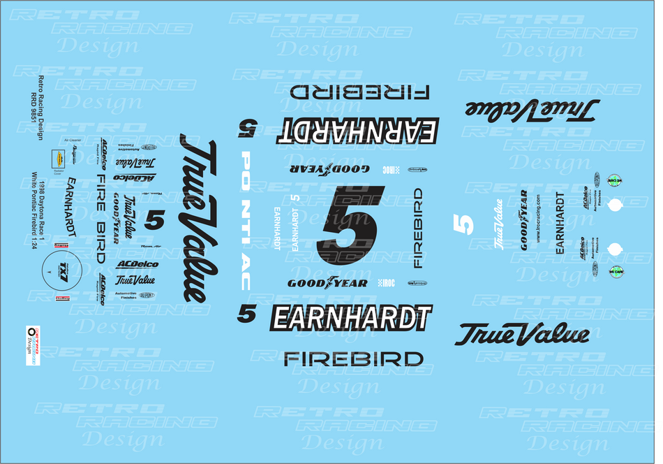 Retro Racing Design Dale Earnhardt '98 Pontiac Firebird #5White IROC Series 1/24 Scale Decal