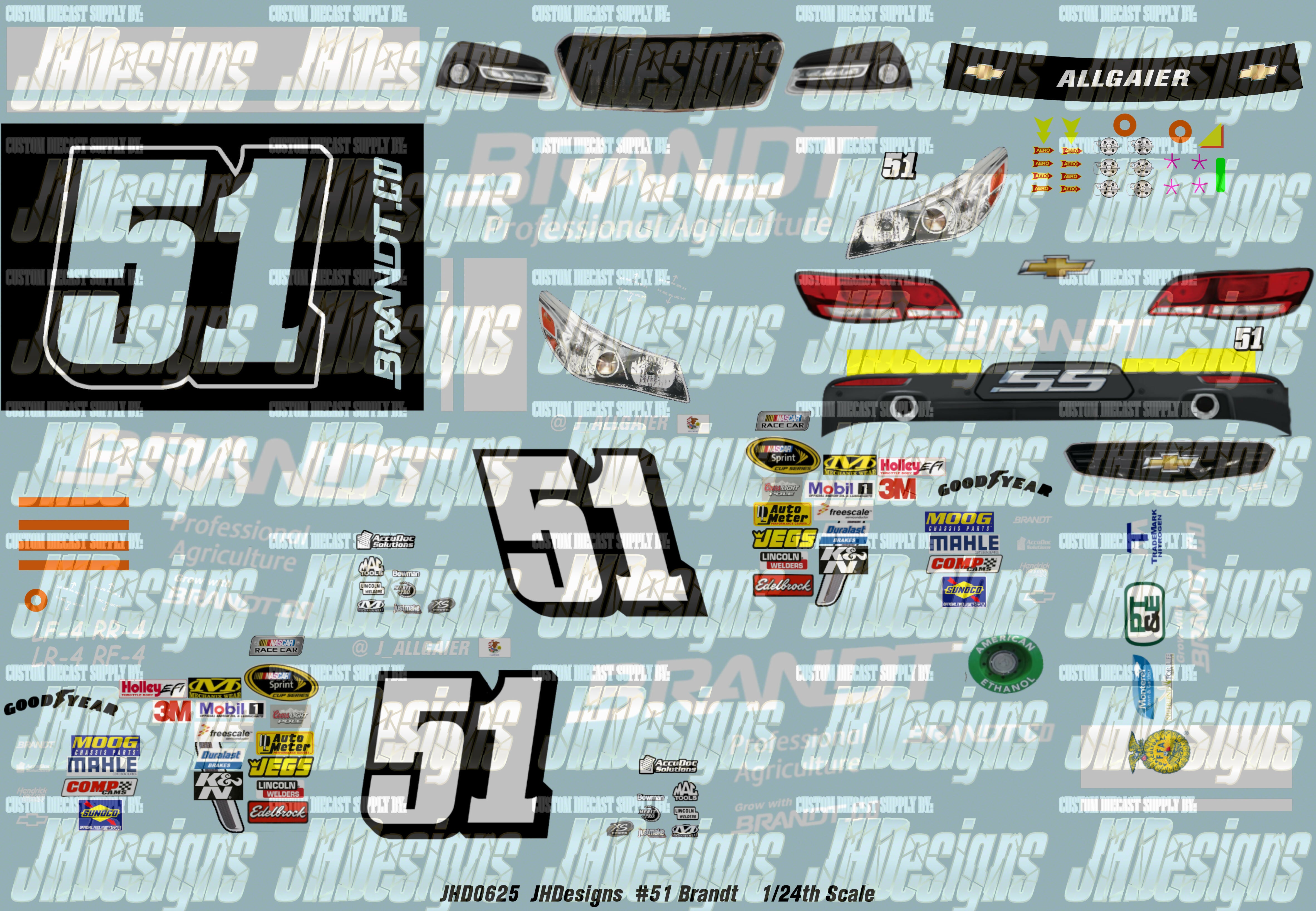 Design One Racing Decals JH Designs Justin Allgaier 2013 CUP #51 Brandt 1:24 Racecar Decal Set ...