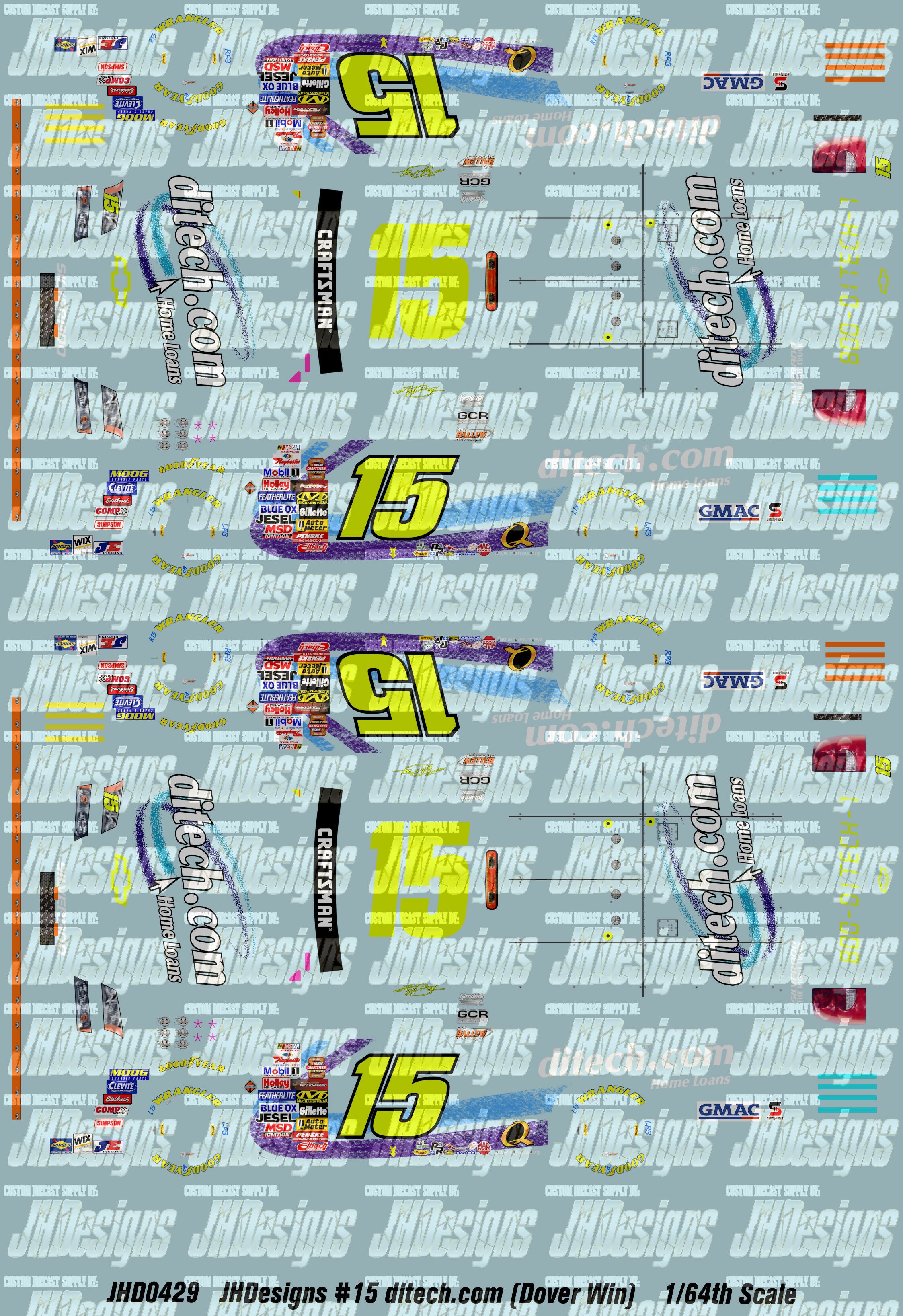 Cts Sticker Graphics JH Designs Kyle Busch 2005 CTS #15 ditech.com (Dover Race Win) 1:64 Ra ...