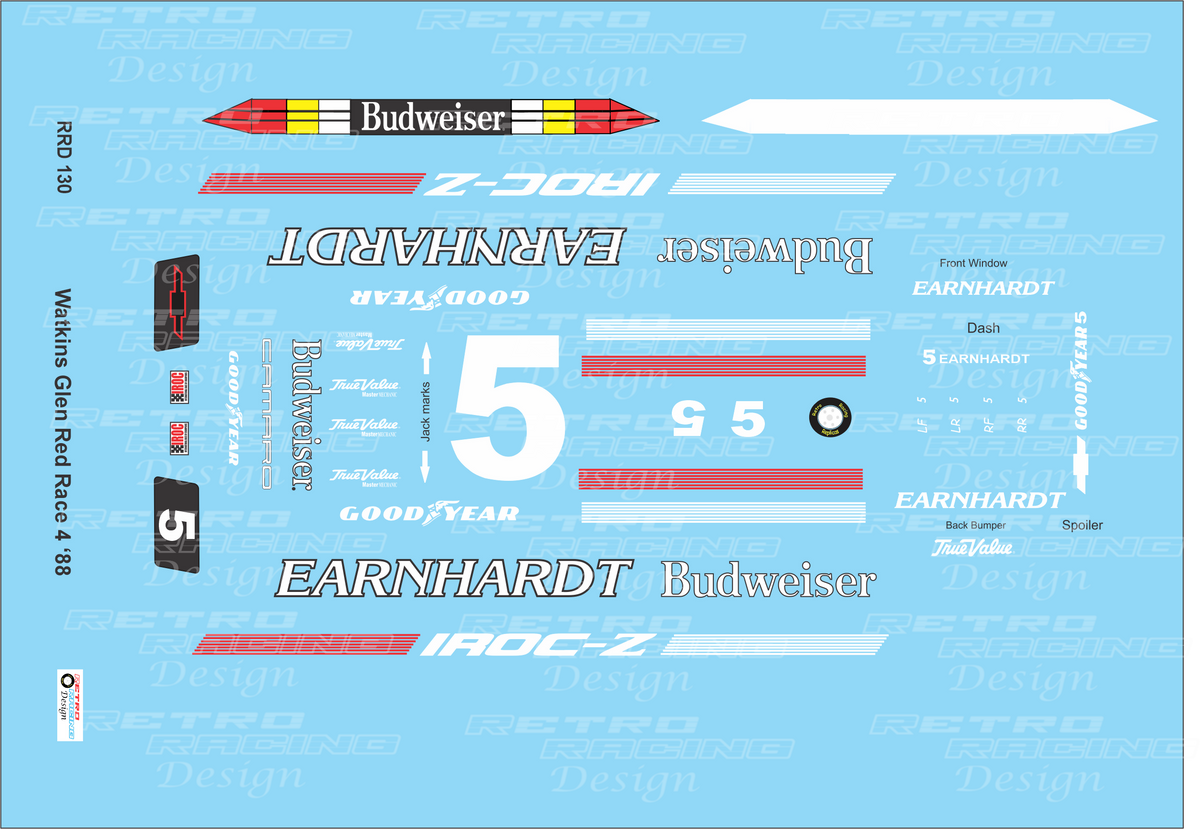 Design One Racing Decals Retro Racing Design Dale Earnhardt IROC 1988 #5 Red Chevrolet Camaro 1 ...