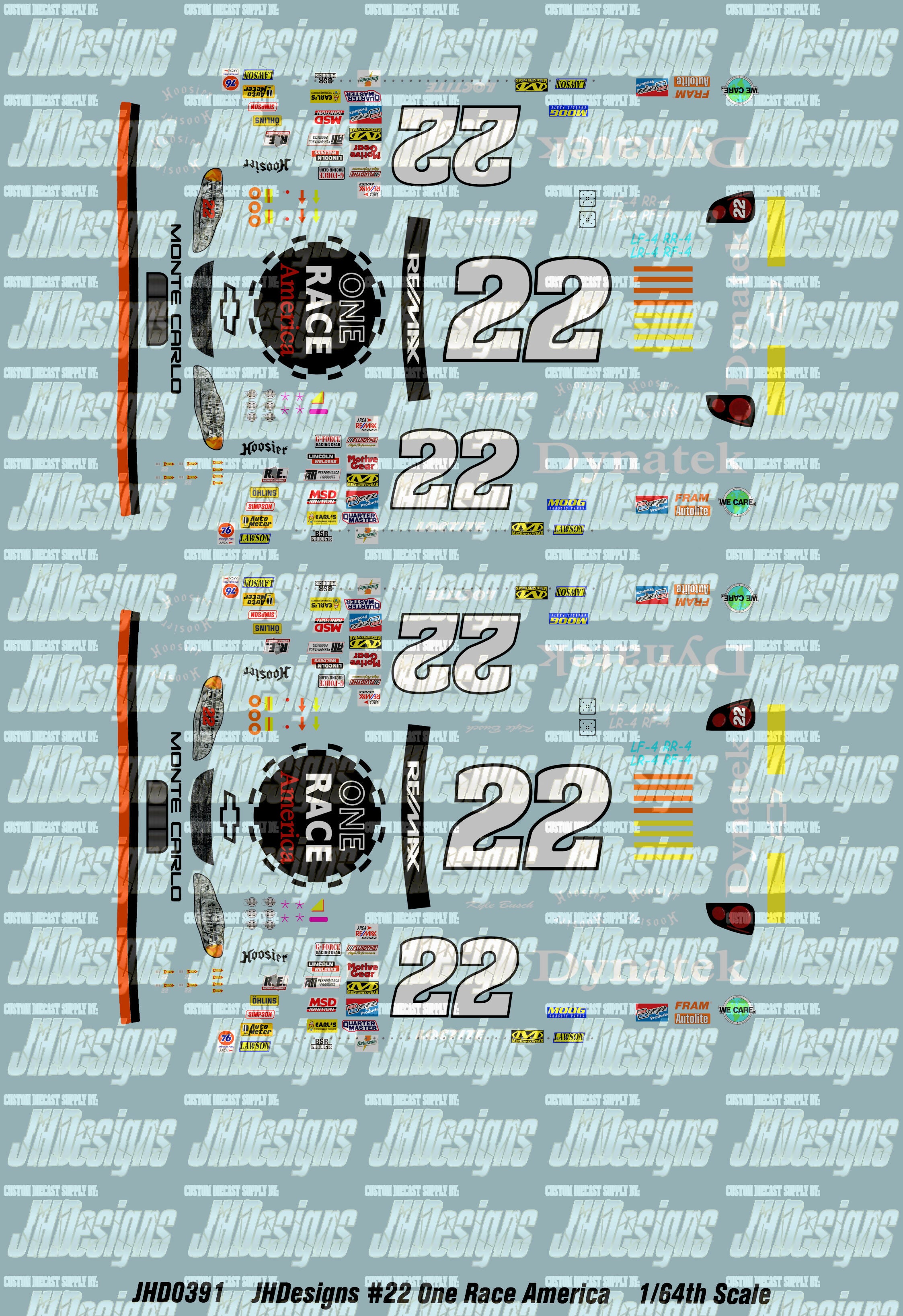 Design One Racing Decals JH Designs Kyle Busch 2002 ARCA #22 One Race America (Charlotte) 1:64 ...