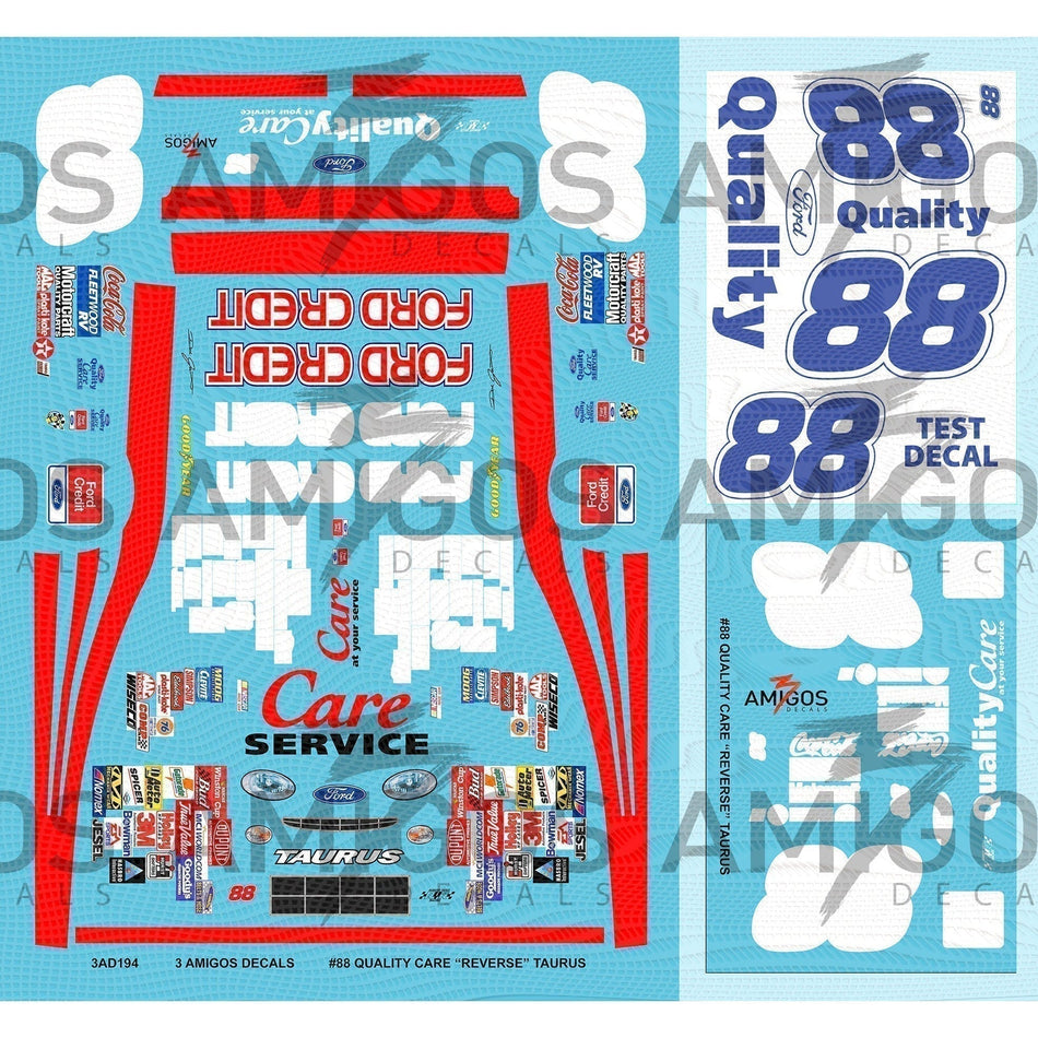 3 Amigos Decals #88 QUALITY CARE "REVERSE" 1:24 1999 TAURUS WITH BLUE FOIL DECALS