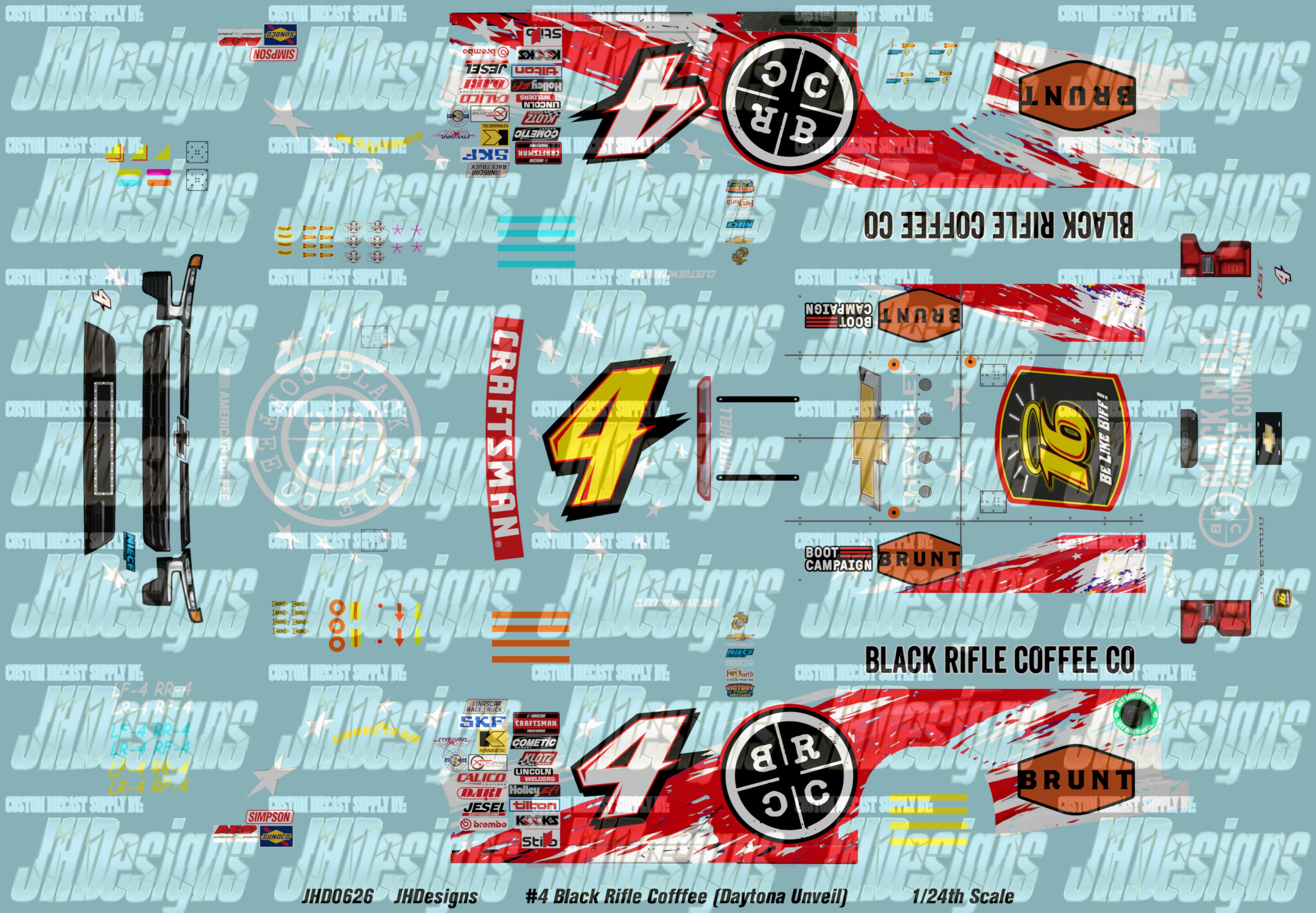 Cts Sticker Graphics JH Designs Cleetus McFarland 2026 CTS #4 Black Rifle Coffee (Daytona U ...