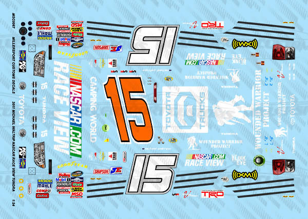 Millersport Customs 2011 Michael Waltrip Nascar Race View Toyota Tundra 1/24 Decal Set