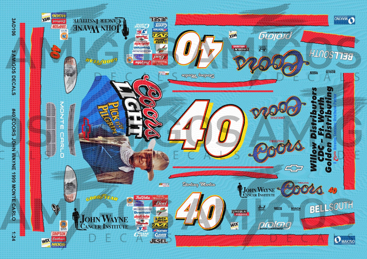 3 Amigos Decals #40 COORS/John Wayne Monte Carlo 1:24 - 1