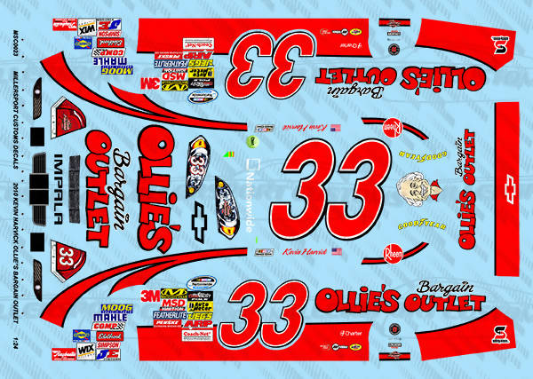 Millersport Customs 2010 Kevin Harvick Ollie's Bargain Outlet Nationwide Series Chevy Impala 1/24 Decal Set