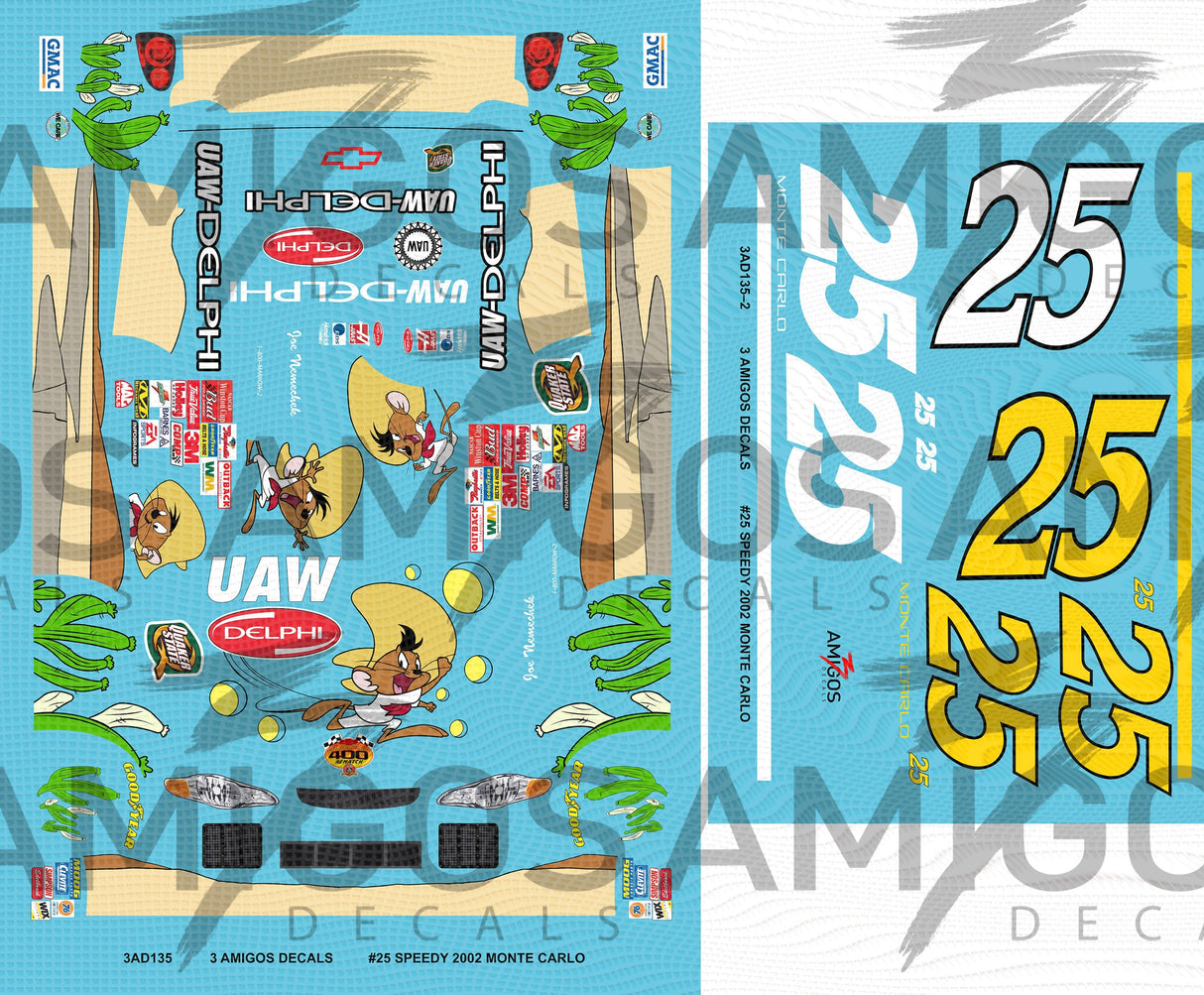 3 Amigos Decals #25 Speedy Gonzales 2002 Monte Carlo 1:24 NEON Decal Set - 1