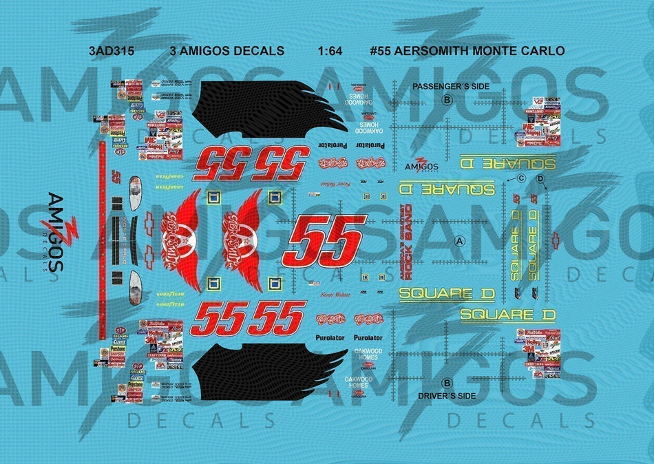 1:64 3 Amigos Decals #55 AEROSMITH Decal Set