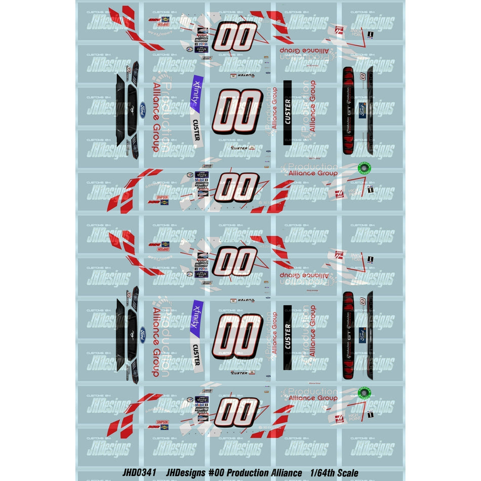 JH Designs Cole Custer 2023 NXS #00 Production Alliance Group (California) 1:64 Racecar Decal Set