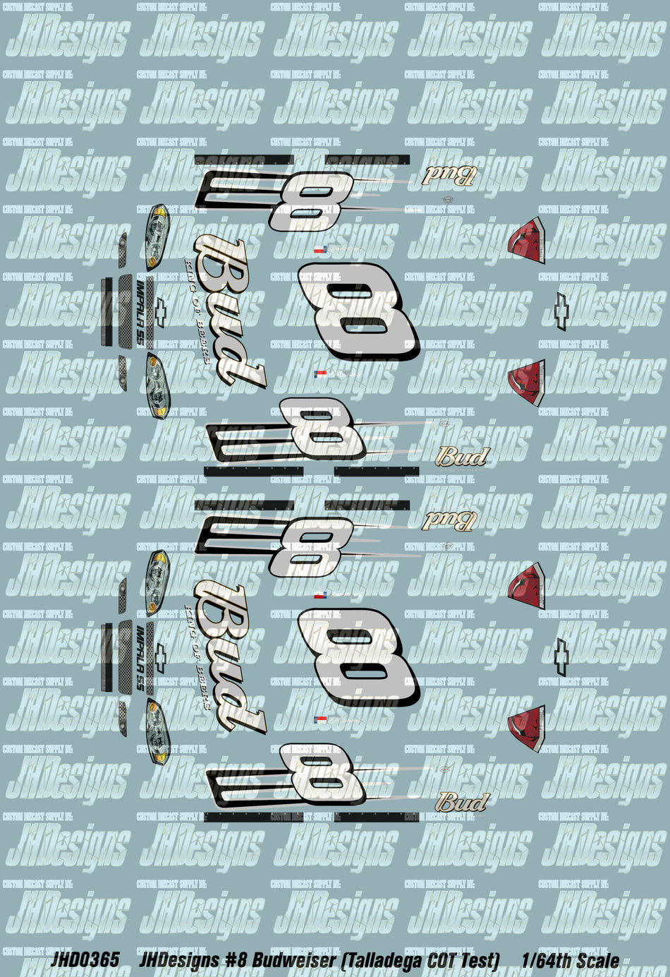 JH Designs Dale Earnhardt Jr 2007 CUP #8 Budweiser (Talladega Test) 1:64 Racecar Decal Set