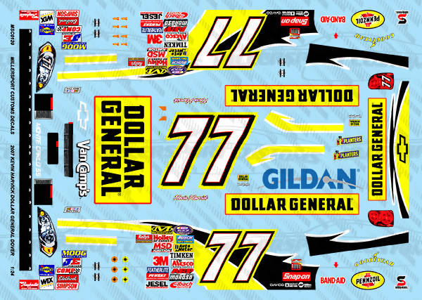 Millersport Customs 2007 Kevin Harvick Dollar General Dover Busch Series Chevy Monte Carlo SS 1/24 Decal Set