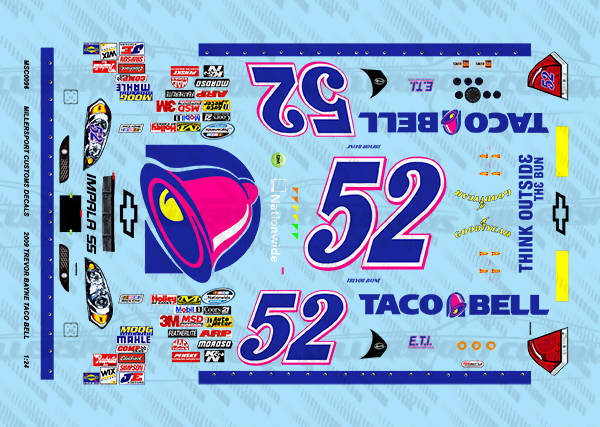 Millersport Customs 2009 Trevor Bayne Taco Bell Nationwide Series Chevy Impala SS 1/24 Decal Set