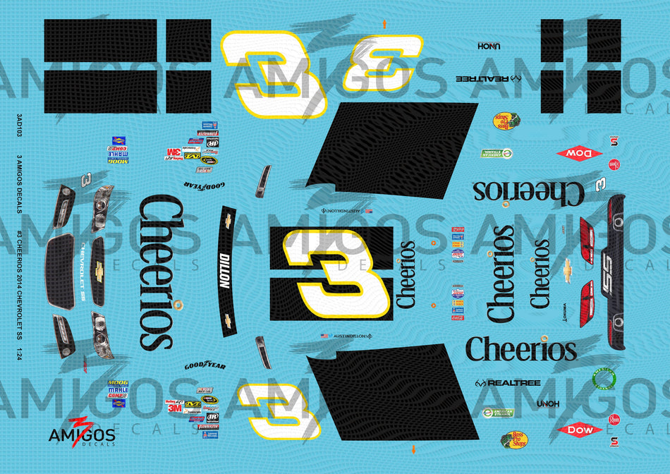 3 Amigos Decals Cheerios #3 2014 Chevy SS Race Car Decal Set 1:24