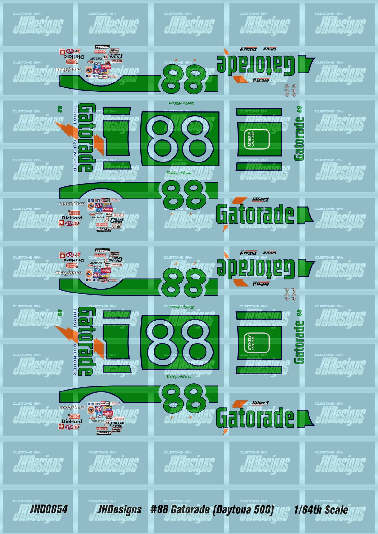 JH Designs Bobby Allison 1982 CUP #88 Gatorade (Daytona 500 Race Win) 1:64 Racecar Decal Set